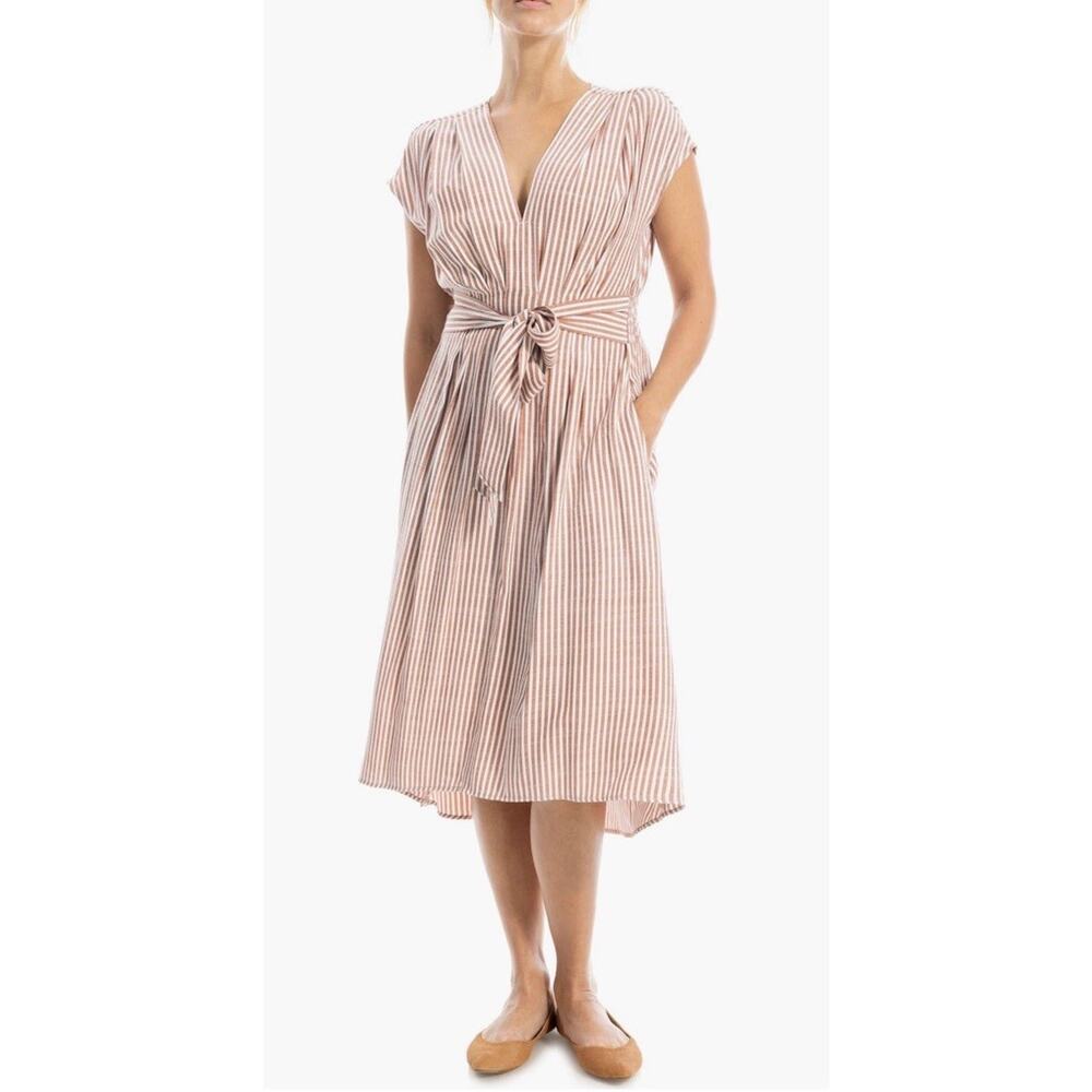 Max Studio Stripe Tie Front Cotton Blend Dress Red Women’s L